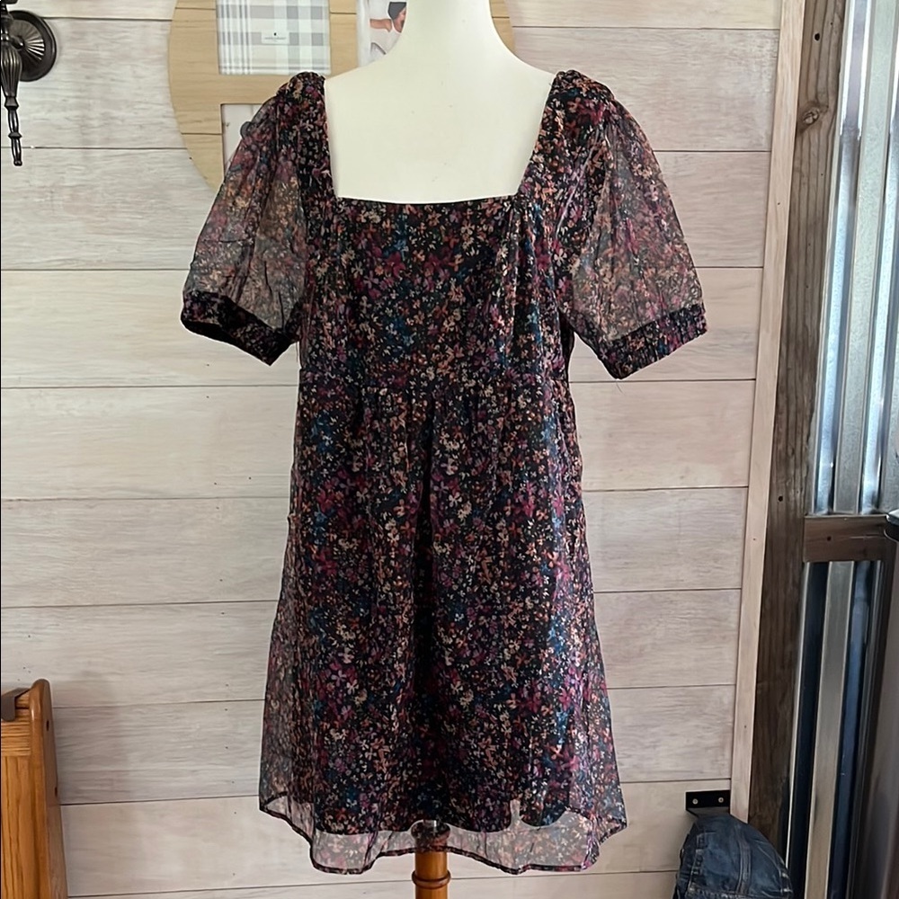 Wild Fable Floral Sheer Puff Sleeve Dress 1X